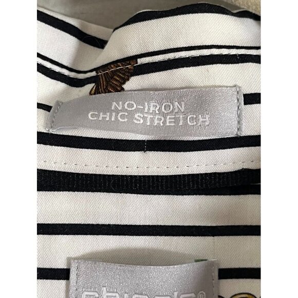 Chicos Striped Top XL White Classic Resort Chain Pattern Preppy Coastal Neutral - Picture 7 of 11